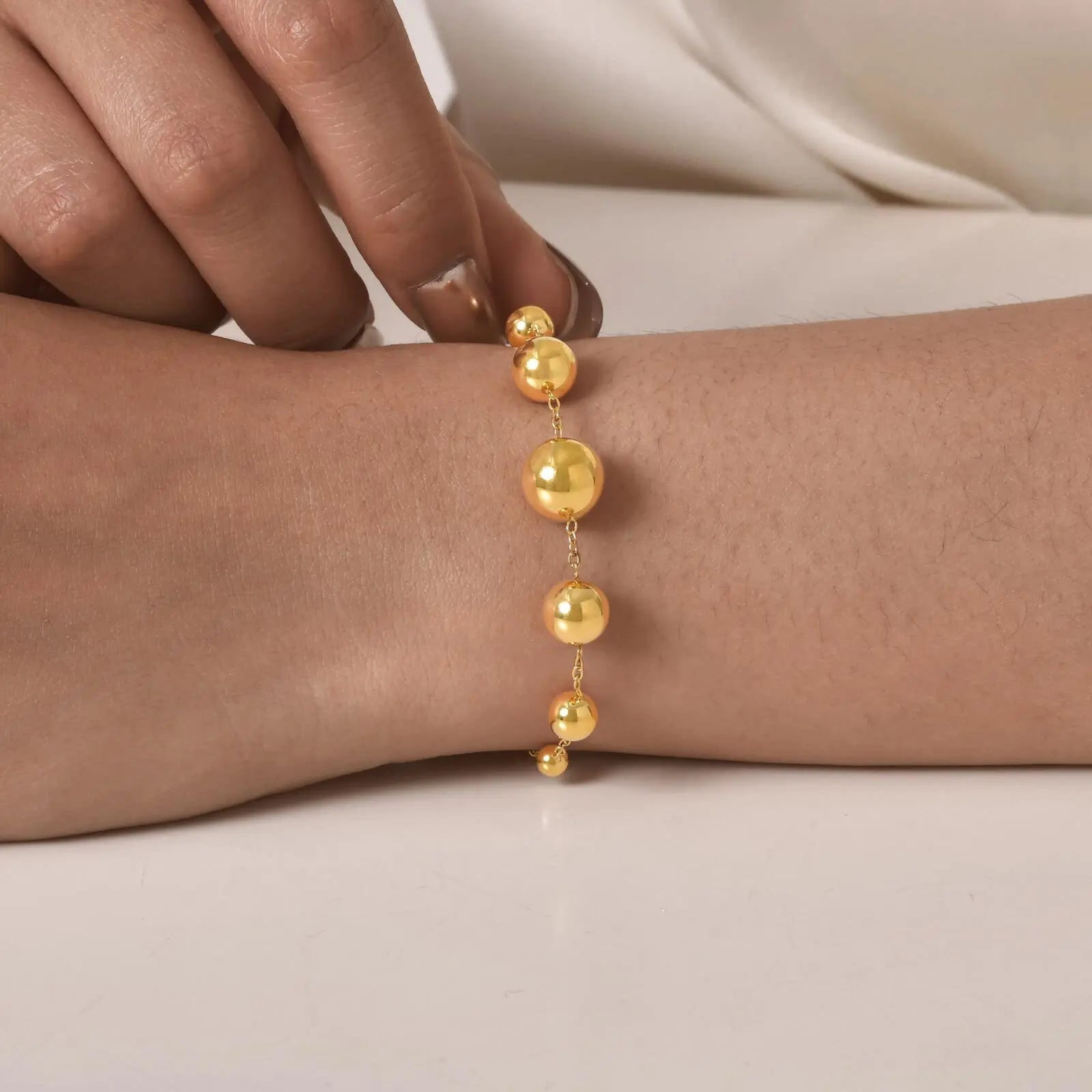 Vnox Big And Small 10 Round Ball Bracelets Stainless Steel Fashion Beaded Chain Bracelet For Women Jewelry Set Party Gifts