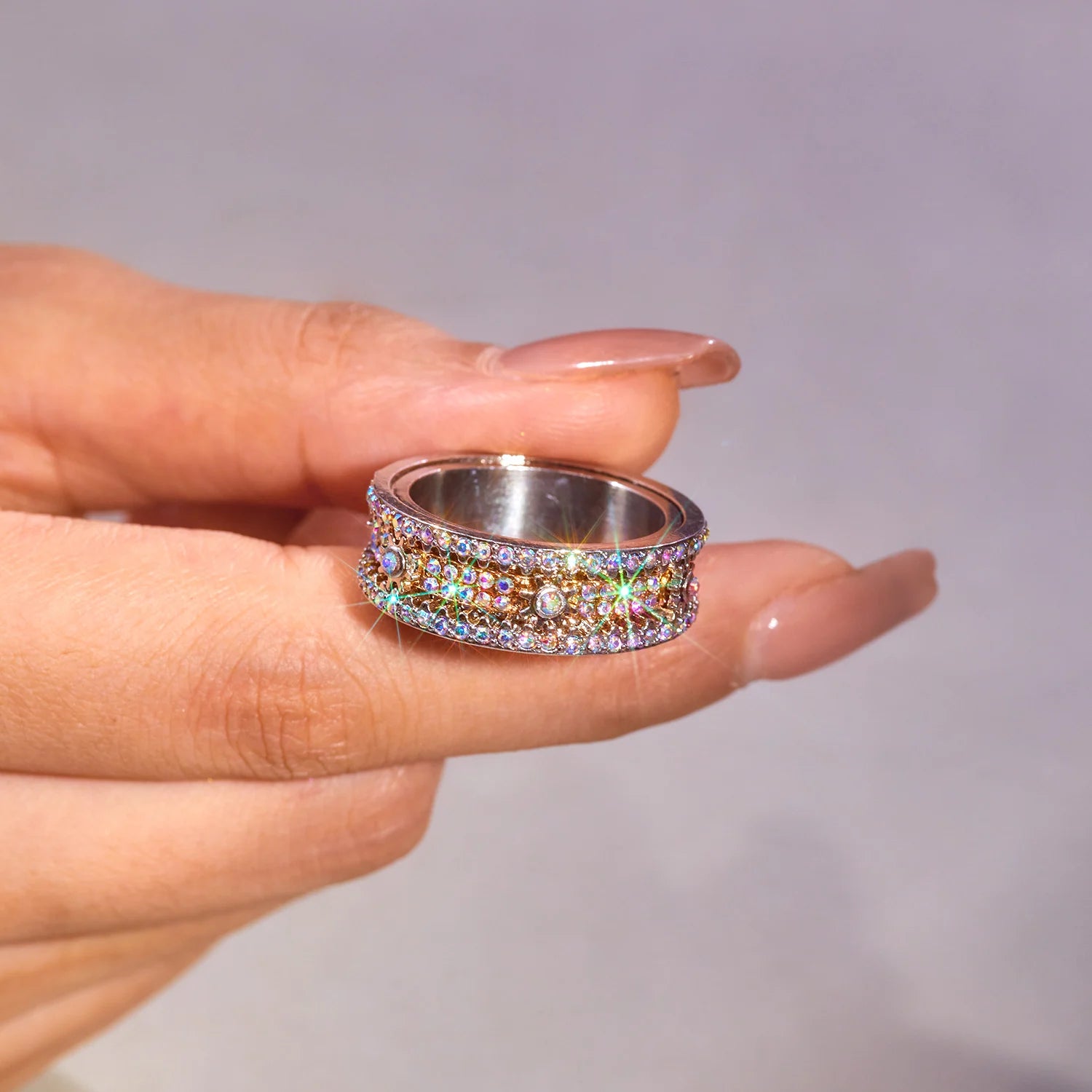 New Spinner Zircon Rings For Men Women Full Rhinestone Stainless Steel Rotatable Finger Ring Anxiety Relief Stress Jewelry Gifts