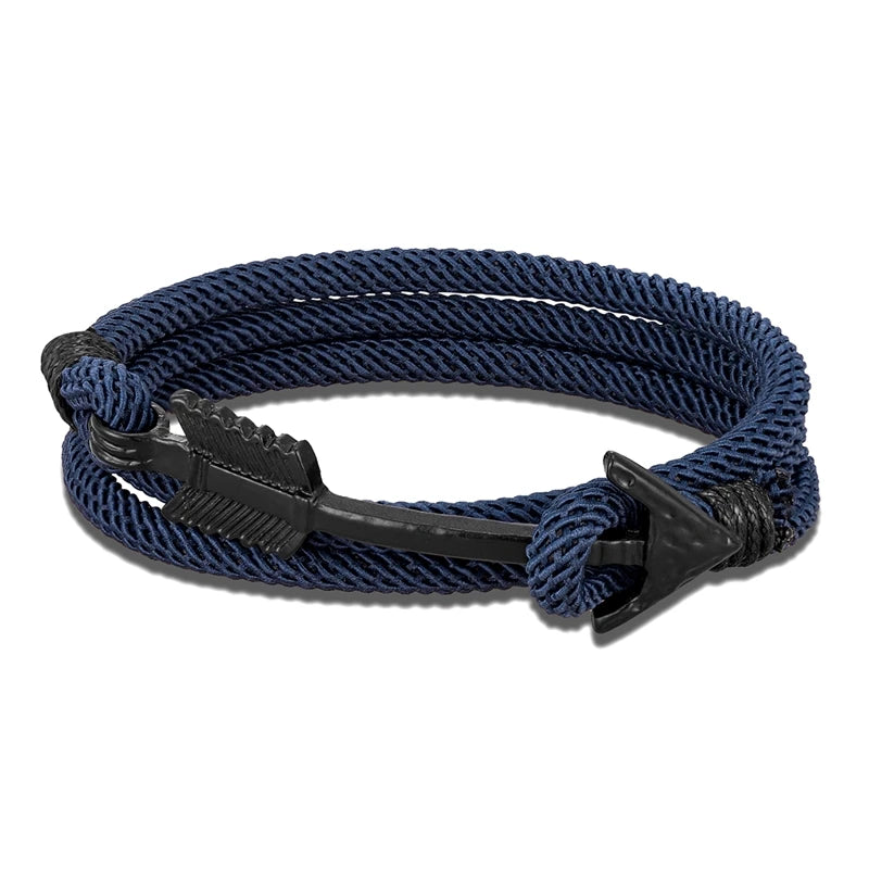 MKENDN Minimalist Multilayer Nautical Rope Bracelet Black Arrow Anchor Bracelets For Men Women lovers' Jewelry Wrap Metal Hooks