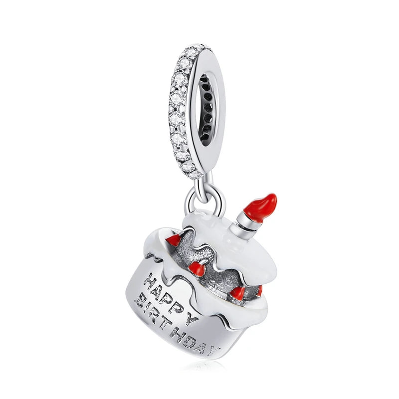 BISAER 925 Sterling Silver Red Love Charm Bead Koi Apple Cherry Mushroom Chili Ace Heart Pendant For Women DIY Bracelet Jewelry