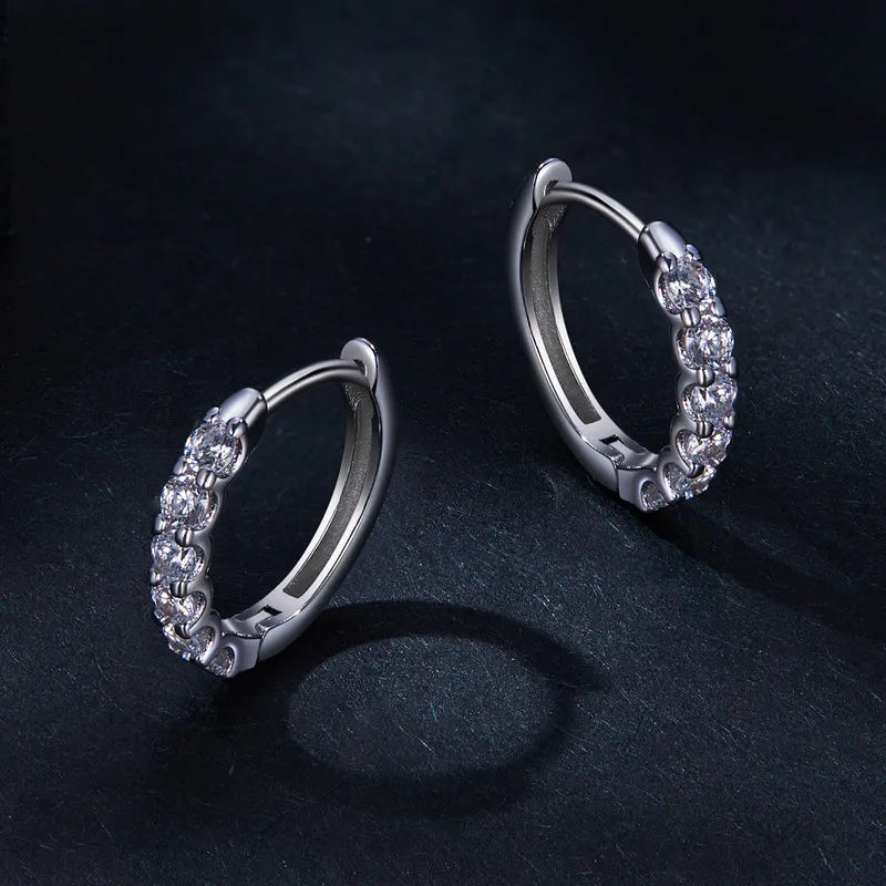Bamoer U Moissanite Earrings 925 Sterling Silver Ear Buckle Sparking Round Hoop Wedding Jewelry Gift Original for Women D Color