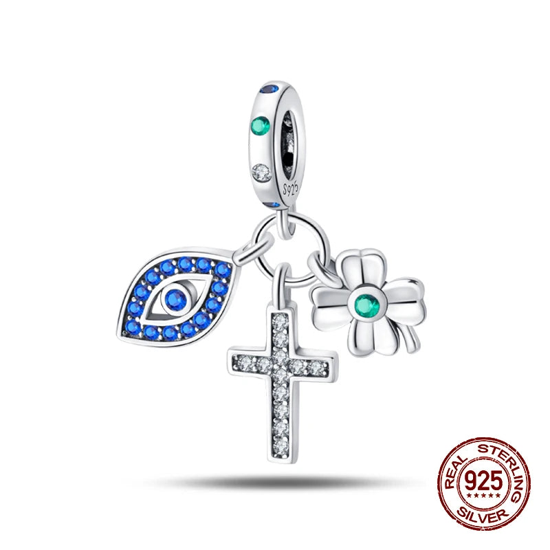 Classic 100% 925 Sterling Silver Daemon Angel Cross Evil Eye Charms Beads Fit 3mm 925 Original Bracelets DIY Party Jewelry