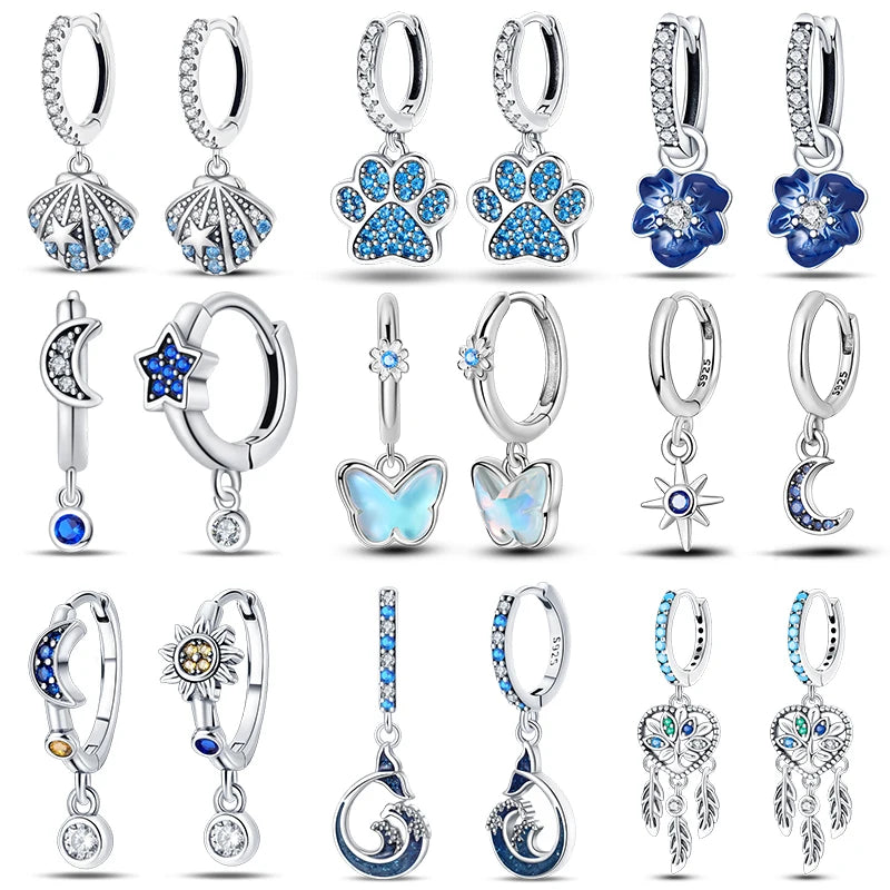 Fashion 925 Silver Earring Blue Zircon Star Moon Butterfly Irregularity Earrings For Woman Fine Engagement Birthday Jewelry Gift