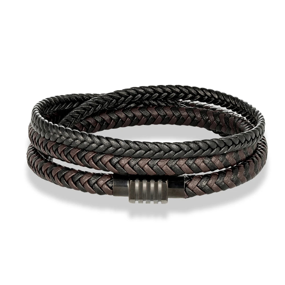 MKENDN Modische geflochtene Lederarmbänder für Herren, Punk-Stil, Edelstahl-Armreif, Schmuckgeschenk für Freunde
