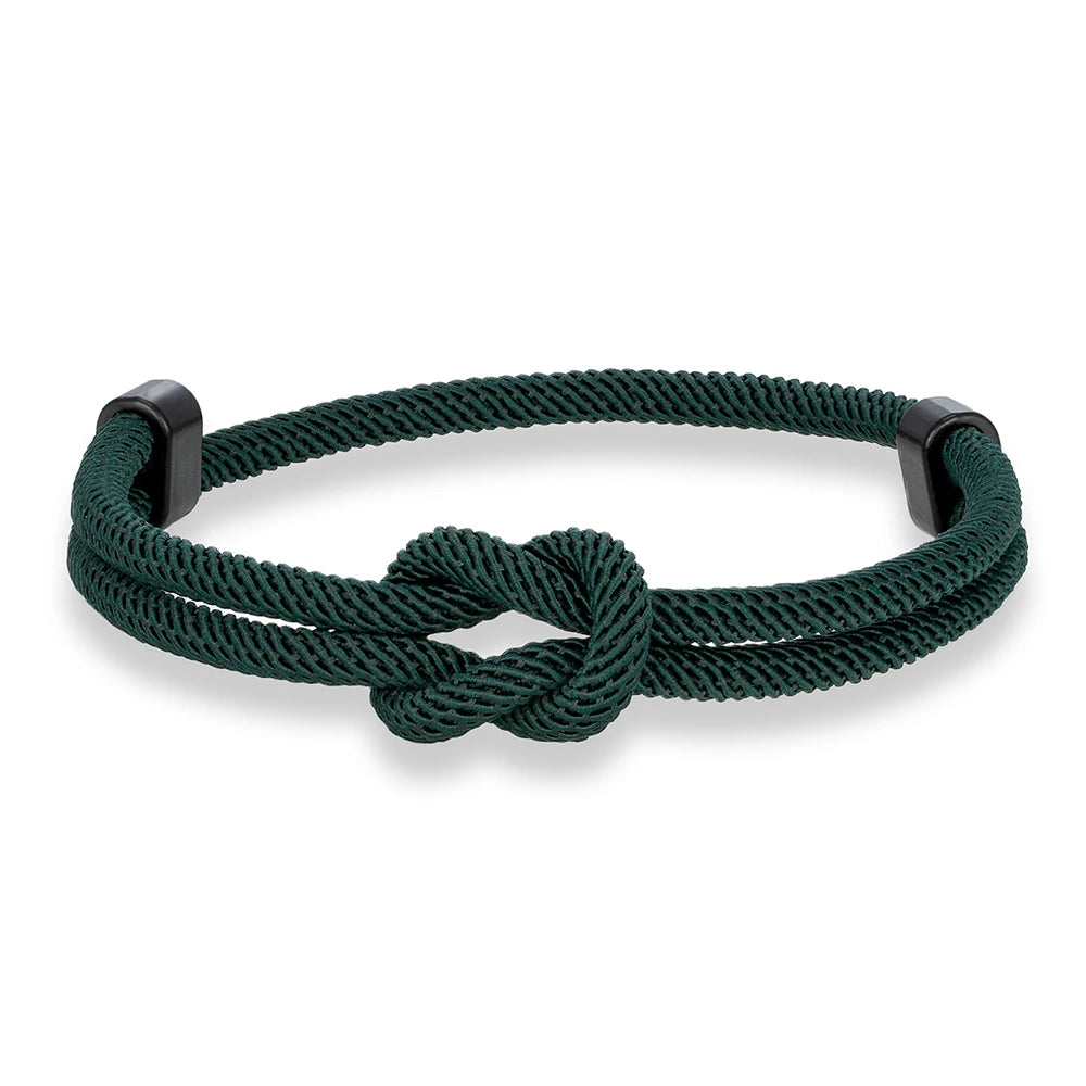 MKENDN Schwarzes Metallarmband mit quadratischem Knoten, handgefertigt, verstellbar, für Damen und Herren, Schmuckgeschenk für Paare