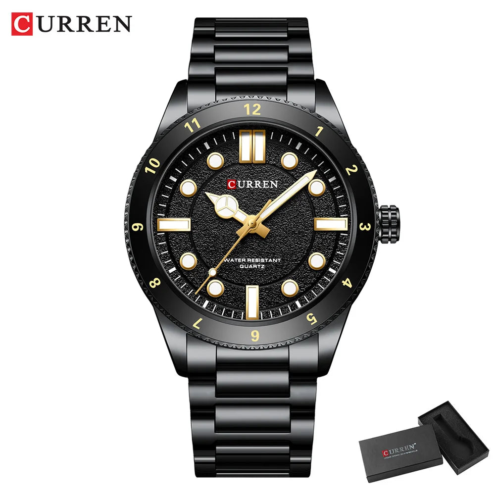 CURREN Casual Simple Quartz Watch with Stainless Steel Band Fashion Men's Clock Waterproof Luminous Wristwatches
