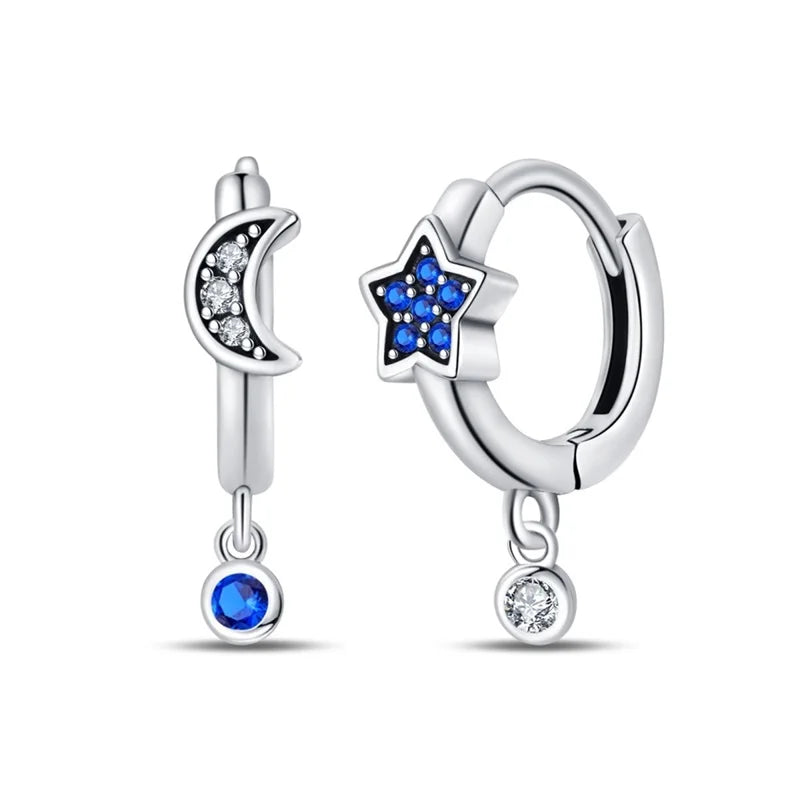 Fashion 925 Silver Earring Blue Zircon Star Moon Butterfly Irregularity Earrings For Woman Fine Engagement Birthday Jewelry Gift