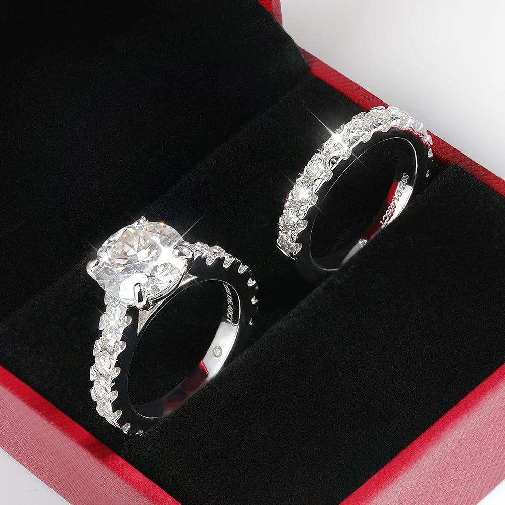 Serenity 6.8cttw D Color Moissanite Rings Set for Women Man Wedding Bridal Gift 100% S925 Sterling Silver Row Rings Fine Jewelry