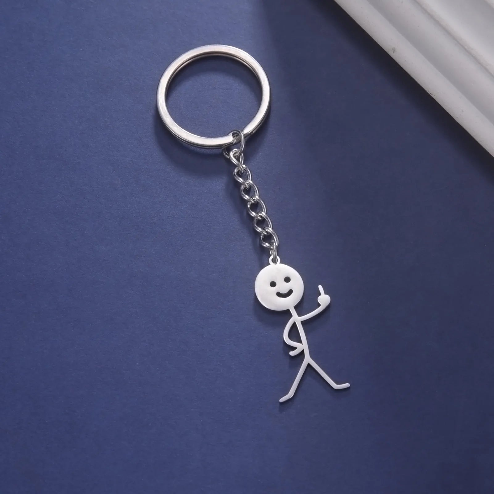 HIPEE Funny Stickman Middle Finger Keychain for Women Men Stainless Steel Funny Doodle Figure Key Chains Jewelry Couples Gift