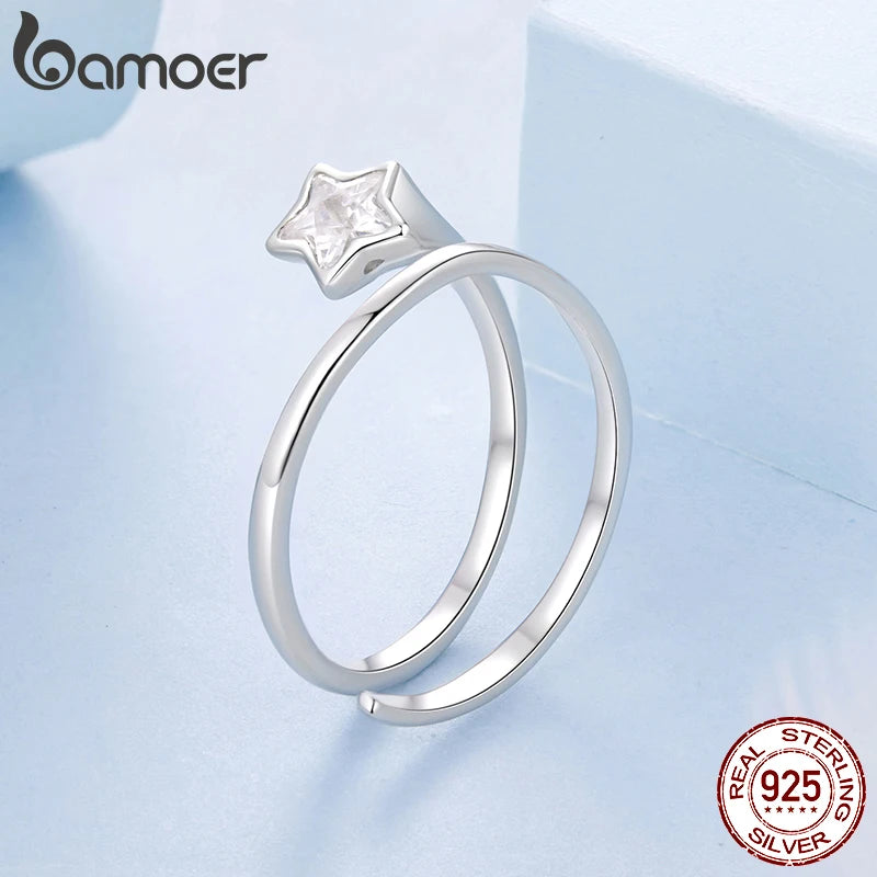 Bamoer 925 Sterling Silver CZ Starlight Jewelry Set Double Layer Star Hoop Huggies Earrings for Women Teen Minimalist Party Gift
