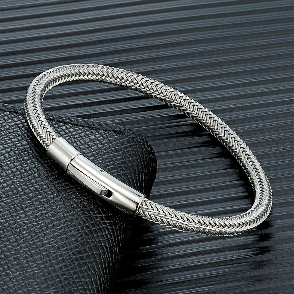 MKENDN Minimalist Men Women Cord Jewelry Non-fading Steel Wire Rope Bracelet Classic Cuff Charm Bracelet for Couple Jewelry