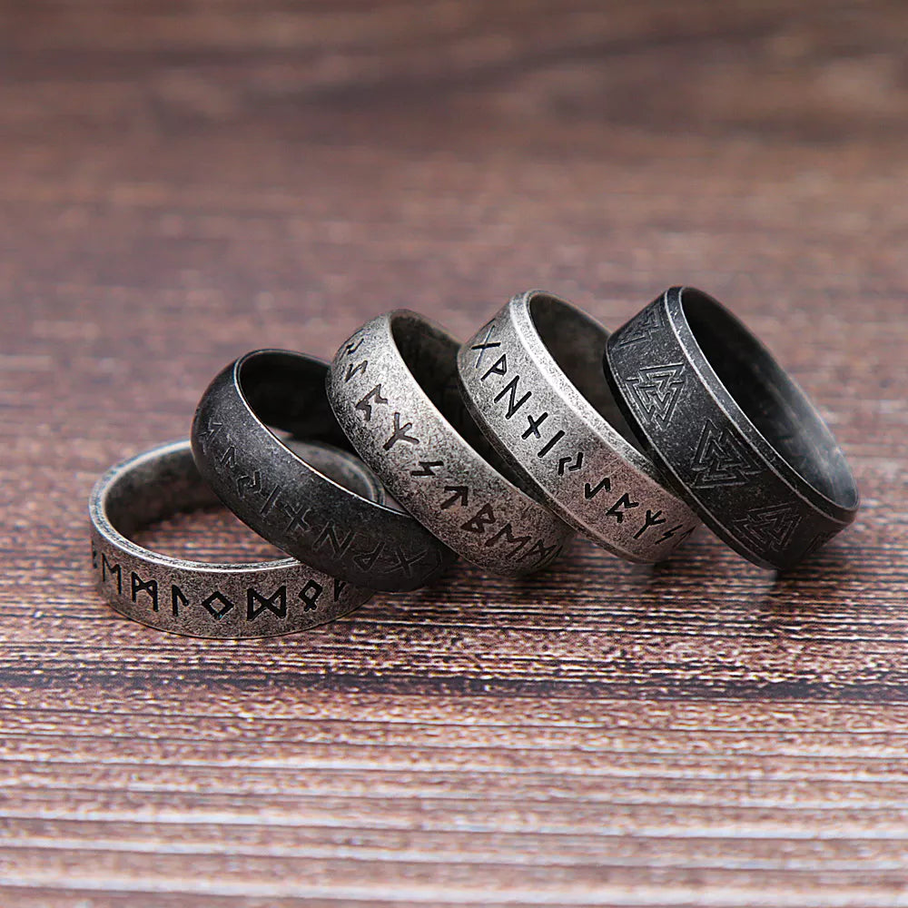Nordic Retro Viking Stainless Steel Rune Ring For Men