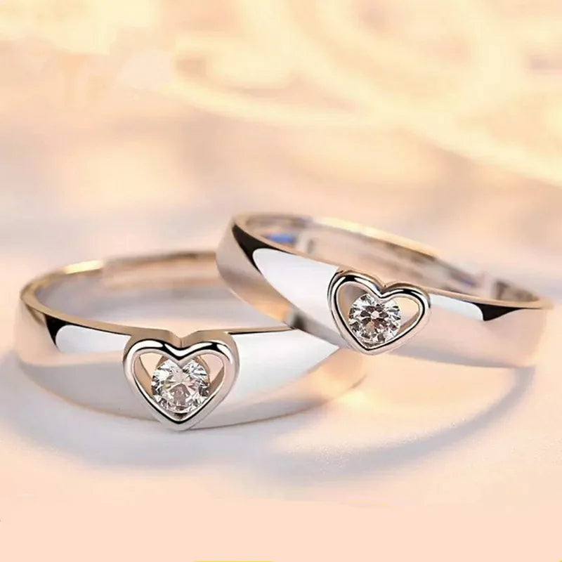New Silver Plated Couple Ring For Lovers Forever Endless Love Heart Zircon Open Rings Wedding Engagement Anniversary Jewelry