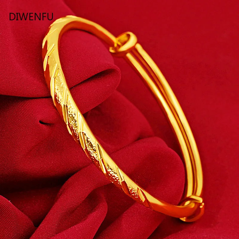 Soild 999 Yellow Gold Bangles Jewelry for Women Not Fade Gold Wedding Pulseira Feminina Bizuteria Gold Trendy Bracelets Females