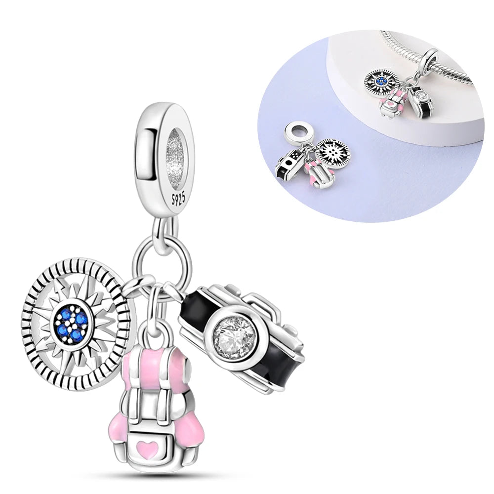 925 Silver Girl Lady Lipstick Makeup Charm Dangle Pendant Beads Fit Original Bangle Cosmetic Charms Bracelet DIY Making Jewelry