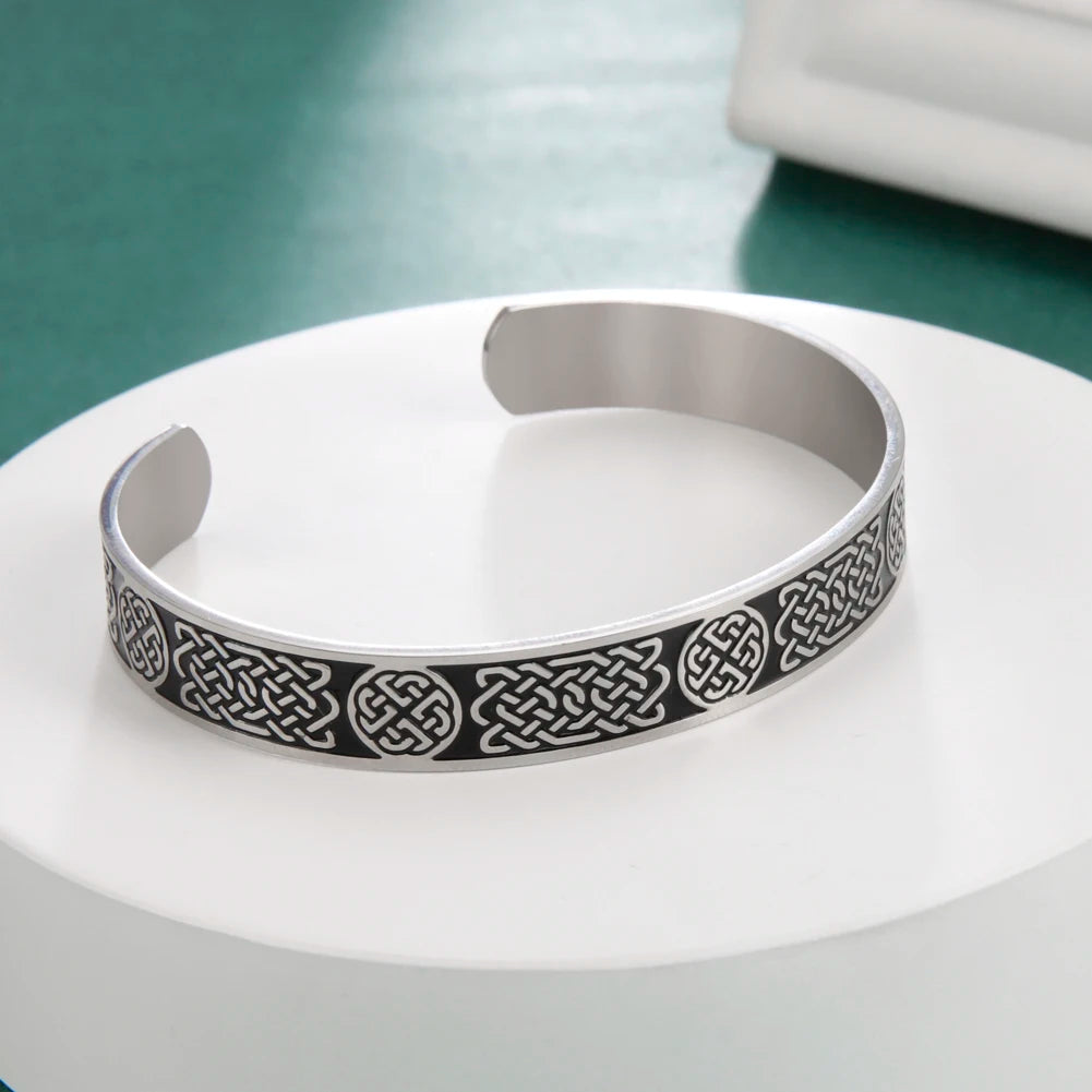 Viking Triquetra Cuff Bangle for Men Boy Stainless Steel Good Luck Celtic Knot Amulet Vintage Irish Knots Bracelet Jewelry Gift