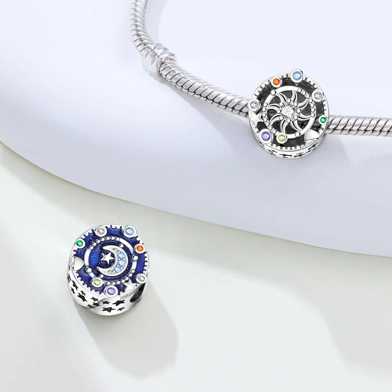 PANPOKI 925 Sterling Silver Sun Moon Trajectory Pendant Beads Original Pendants Bracelet Charm Jewelry Party DIY Trendy Gift