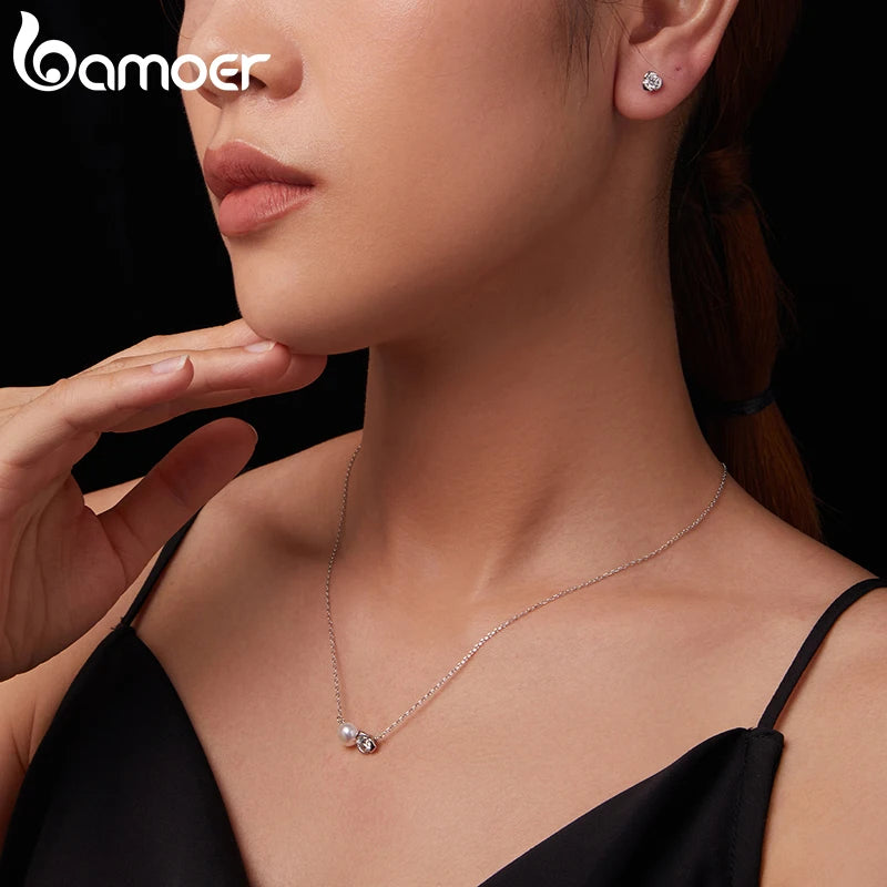 BAMOER White Gold Plated Moissanite Rose Necklace for Women, 925 Sterling Silver Small Flower Necklace Christmas Gift MSN040