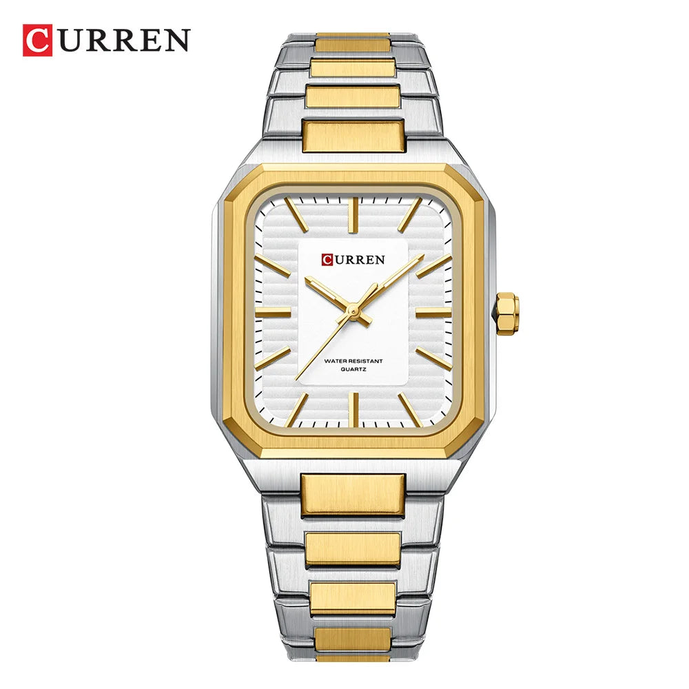 CURREN NEW Rectangular Business Watches for Men 2023 Fashion Brand Quartz Stainless Steel Band Wristwatch Male Clock 8457