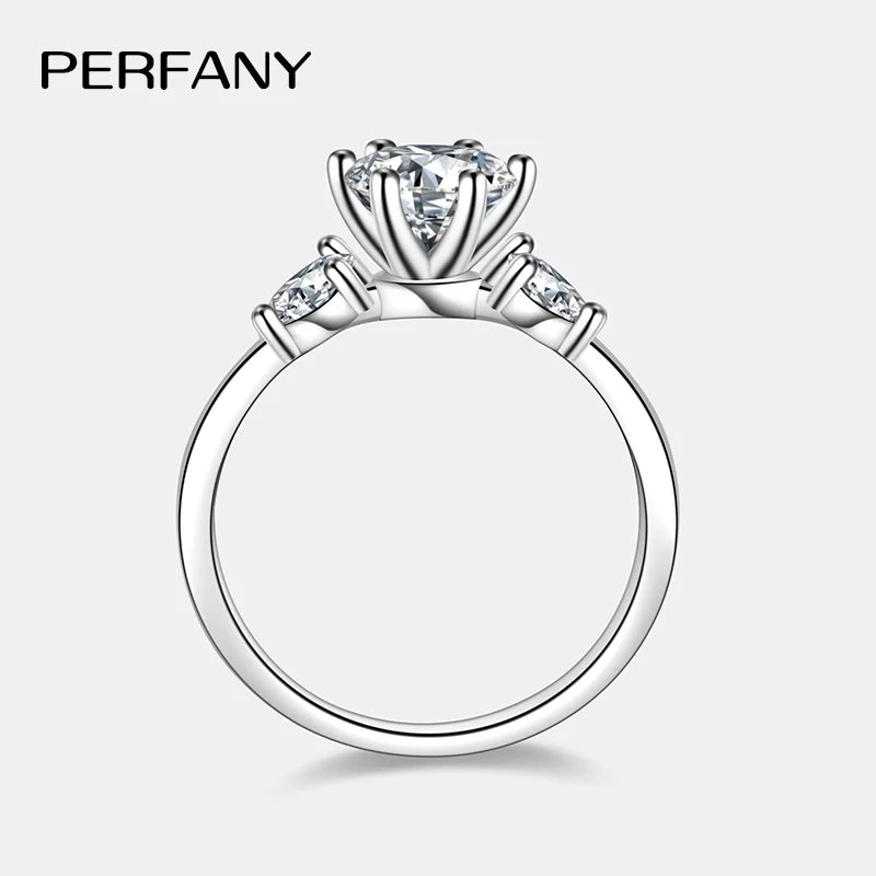 PERFANY 1CT Moissanite Ring for Women S925 Pure Silver Flower Design Laboratory Certification Diamond Wedding Elegant Jewelry - Madeinsea©