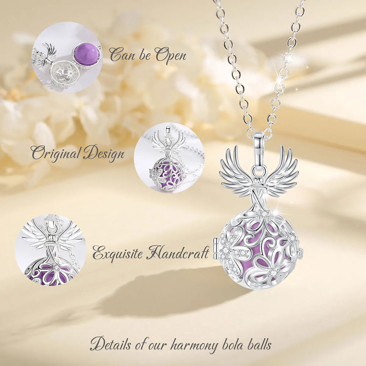 Eudora Collier Bola de Grossesse Necklace 18MM Ball Flower Angel Caller Musical Bell Pendant DIY Jewelry Gift for Pregnant Women