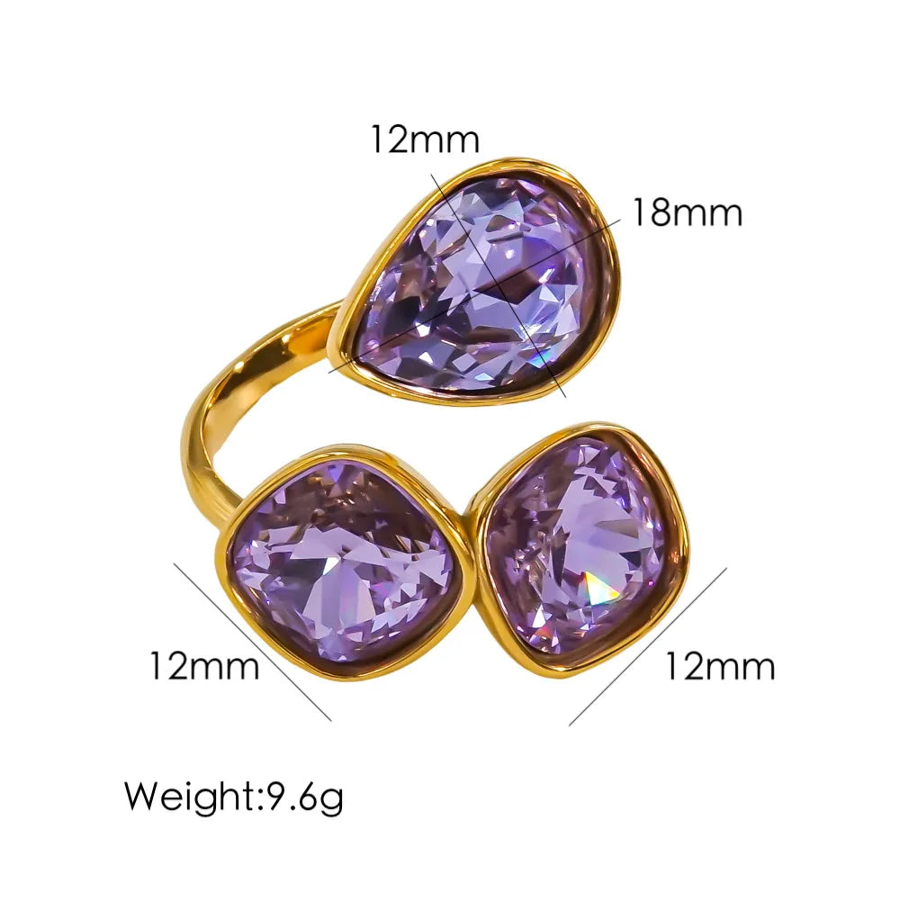 Multi-Color Fashion Jewelry Open Rings 18K Gold Plated Stainless Steel Simple Crystal Ring For Women Jewelry