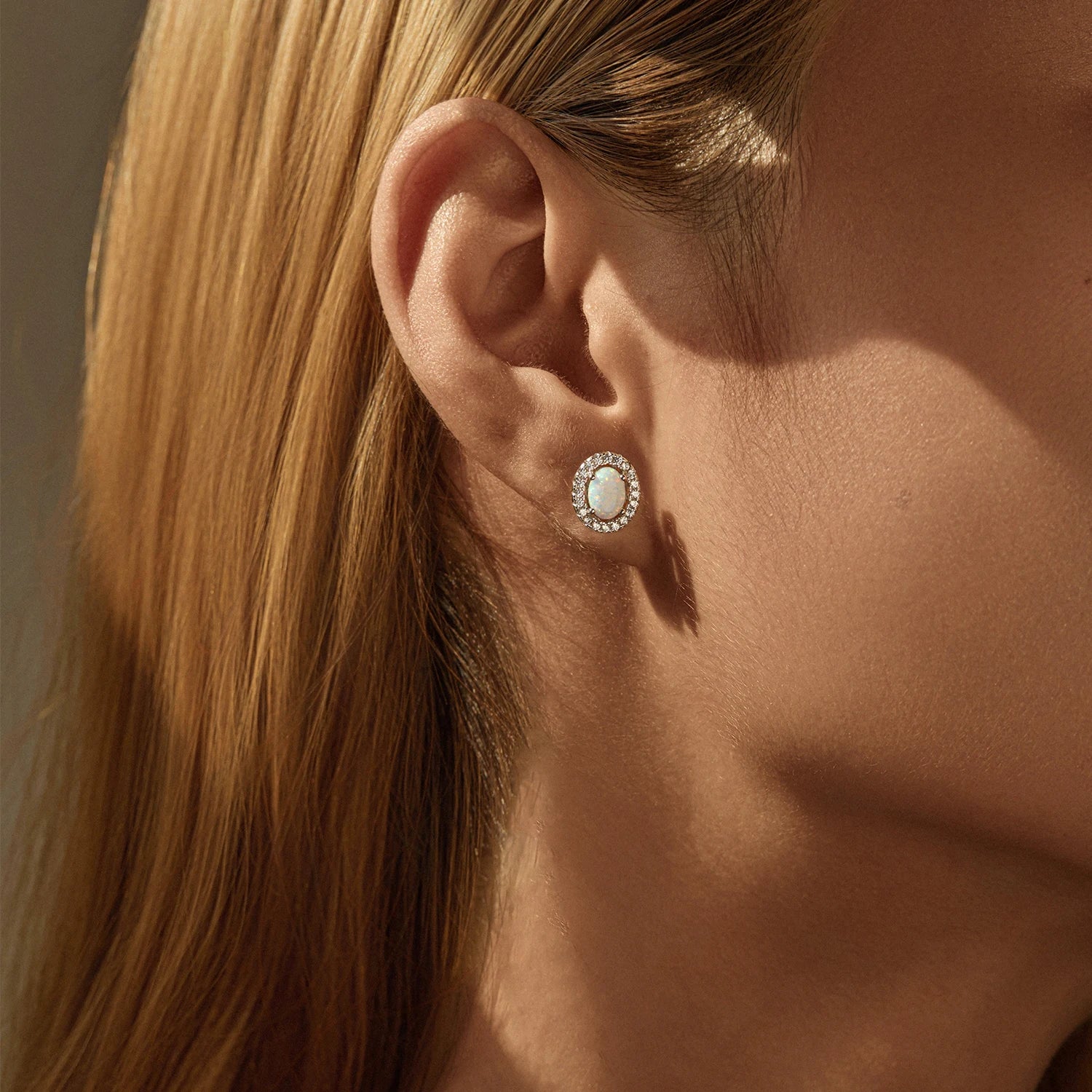 MODIAN 925 Sterling Silver Daily OL Ear Studs Elegant Oval Simulated Halo Opal Stud Earrings For Women Fine Jewelry