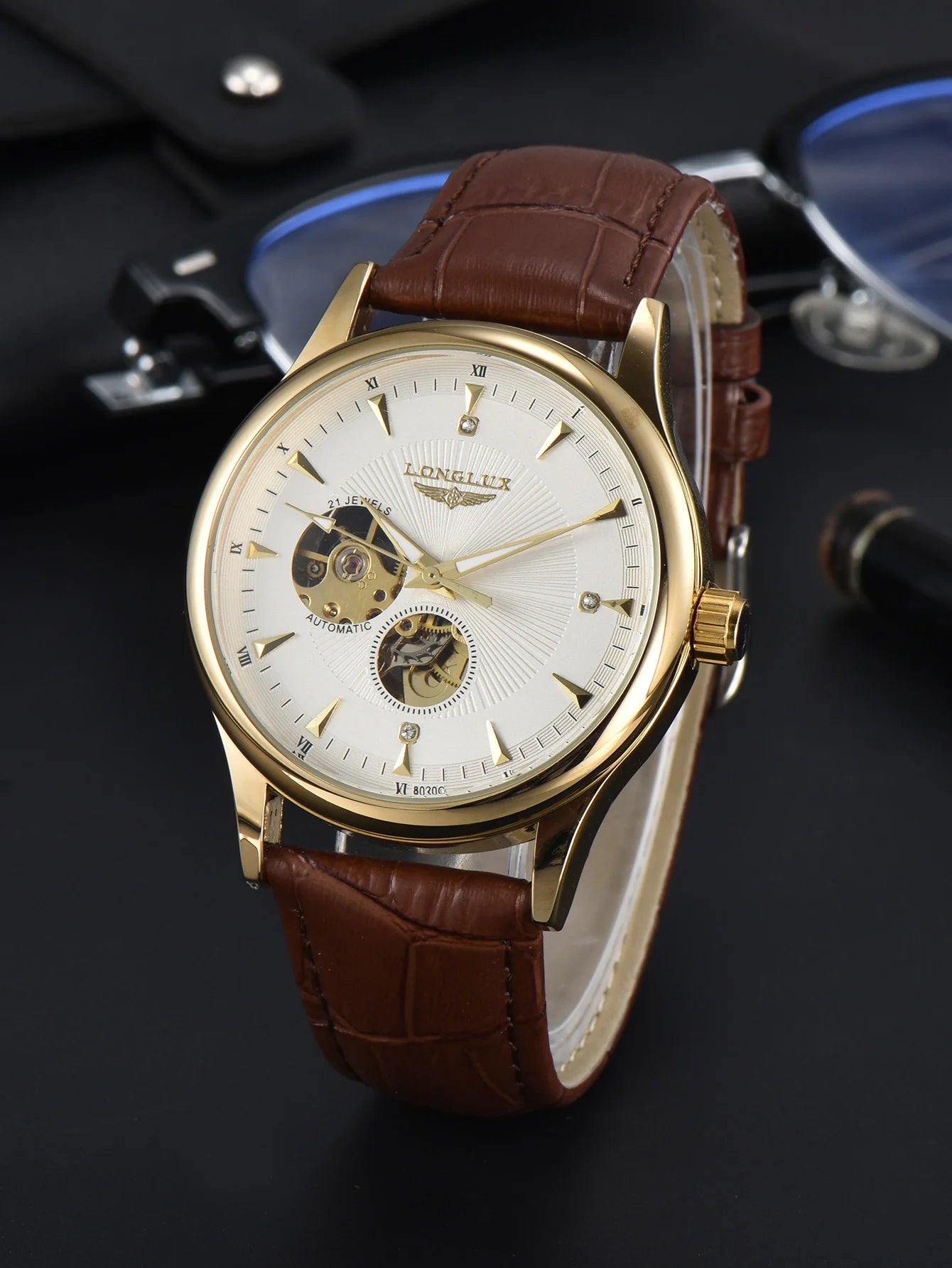 LONGLUX automatic watch elegant style wholesale mechanical wristwatches skeleton rome waterproof  mens watch men gift - Madeinsea©