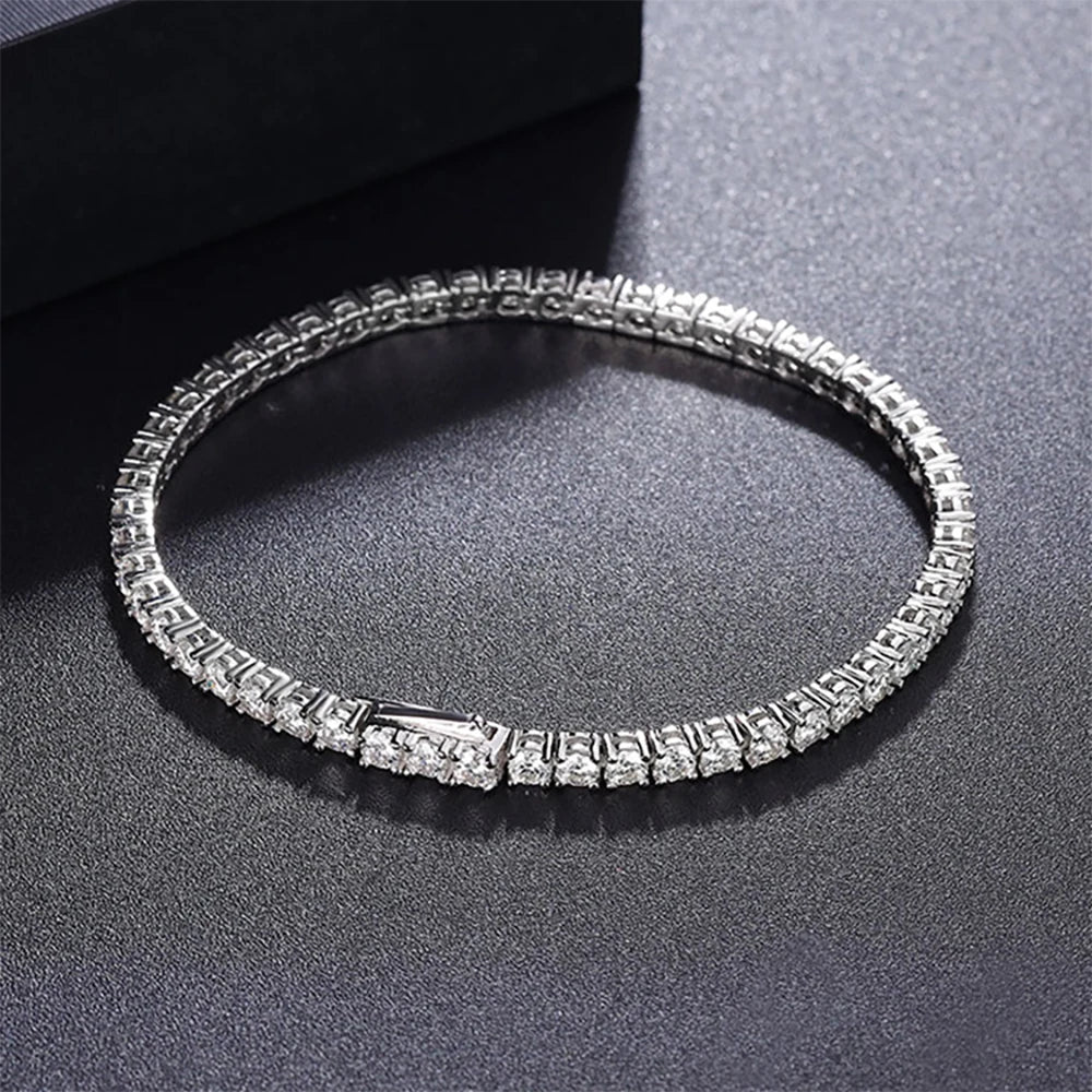 2mm 2.5mm 3mm 4mm 5mm Moissanite Tennis Bracelet for Women Men 100% S925 Sterling Silver Hidden Spring Lock Bracelet Plated 18K - Madeinsea©