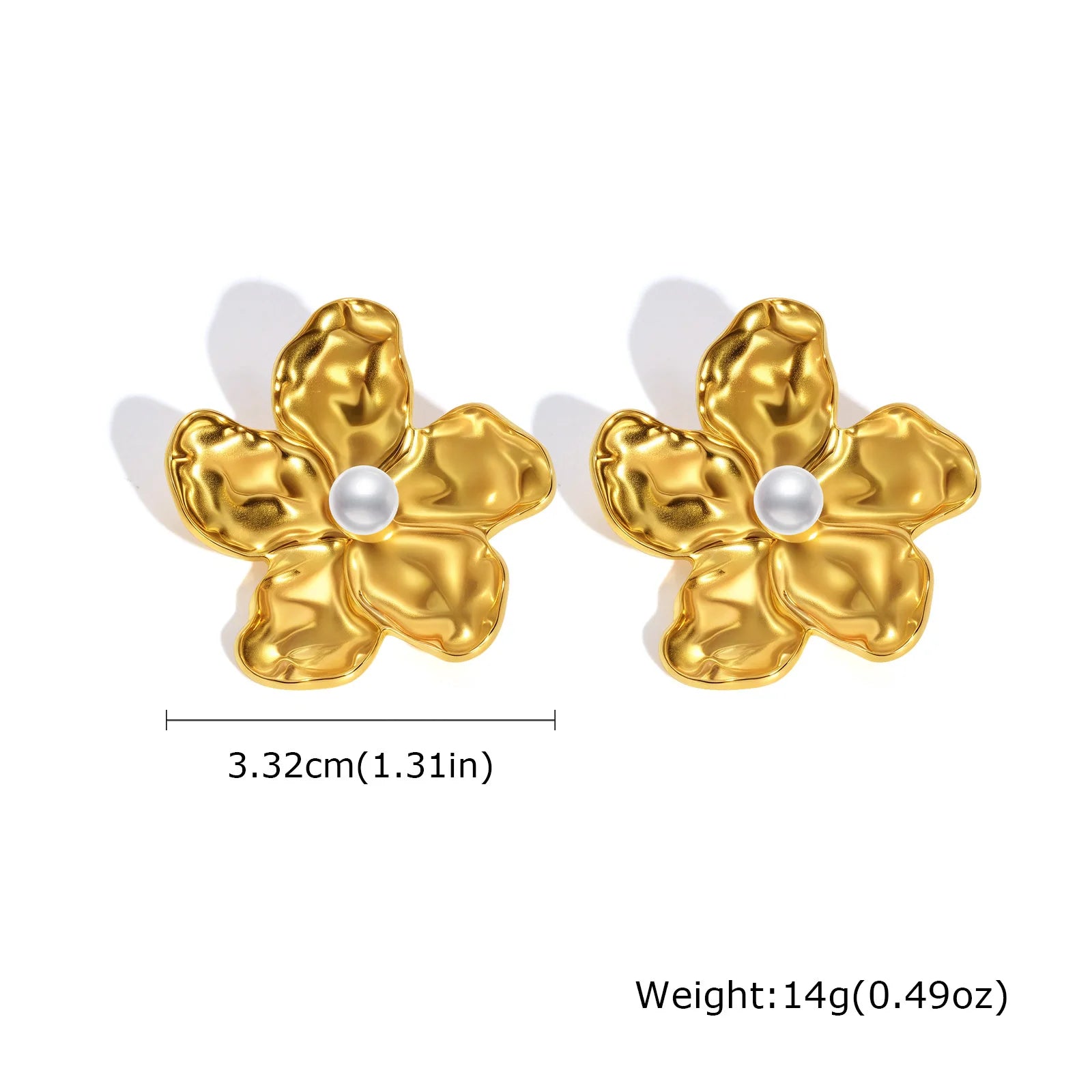 Vnox Gold Plated 3D Flower Earrings for Women Girls,Simulated Pearl Centered Floral Earrings,Waterproof Summer Holiday Jewelry