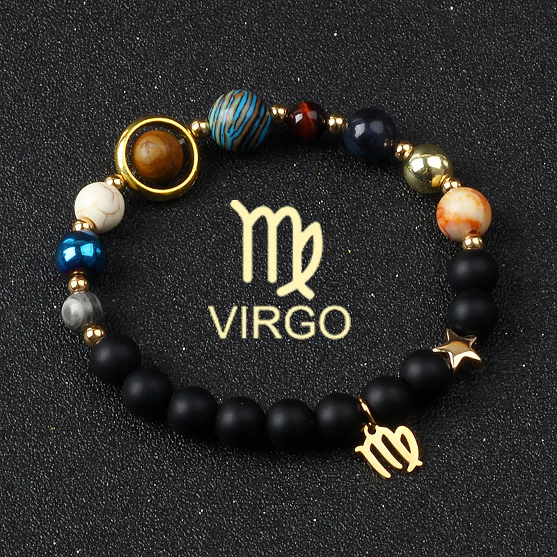 Universe Galaxy Eight Planets 12 Constellation Bracelets for Women Natural Stone Solar System Bracelets Libra Virgo Leo Jewelry - Madeinsea©
