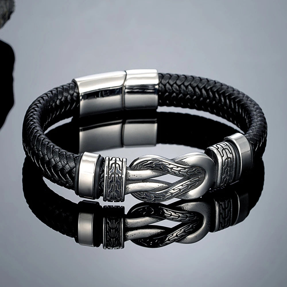 MKENDN Classic Men Infinity Bracelet Woven Multilayer Braided Leather Bracelets Stainless Steel Sailor Knot Jewelry Gifts