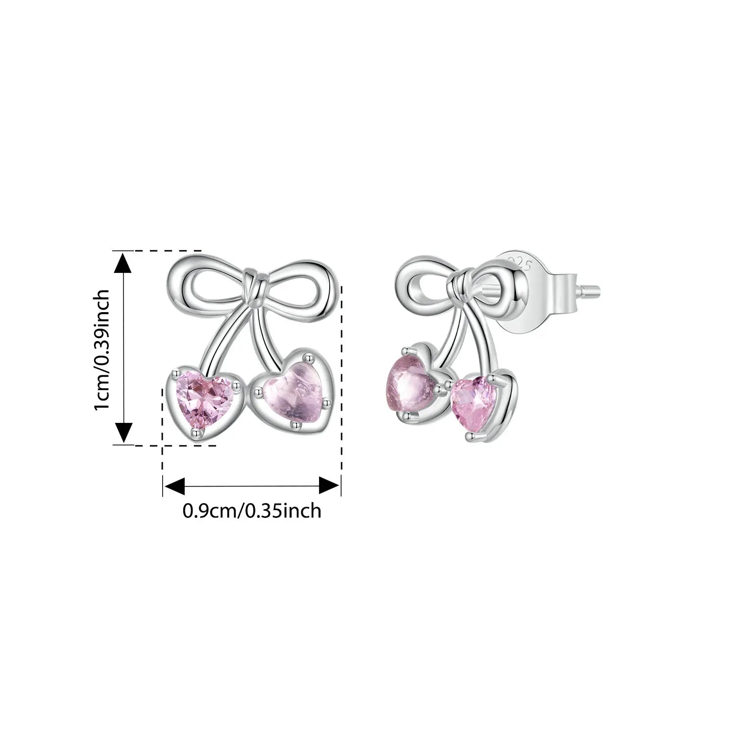 BAMOER 925 Sterling Silber Ohrstecker mit rosa Herz und Kirsche, Schleifen-Creolen für Damen und Teenager, süßes hypoallergenes Weihnachtsgeschenk