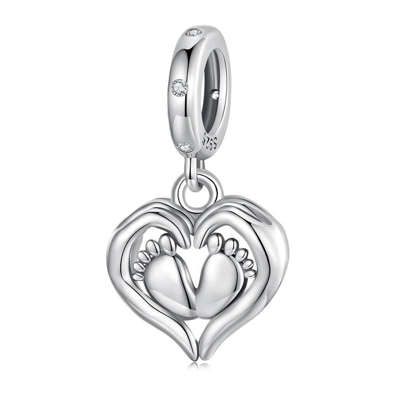 BAMOER 2025 New Solid 925 Sterling Silver Family Heart Charm fit Original Bracelet DIY Jewelry Accessories bamoer Beads SCC3046