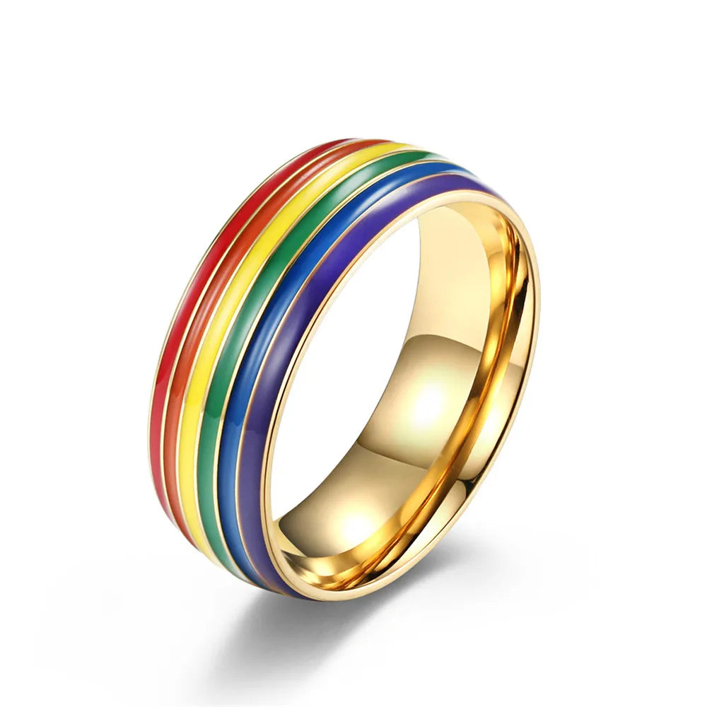 MKENDN Multicolor Men Women Rainbow Colorful LGBT Pulsera Ring Stainless Steel Wedding Band Lebian & Gay Rings Pride Gifts