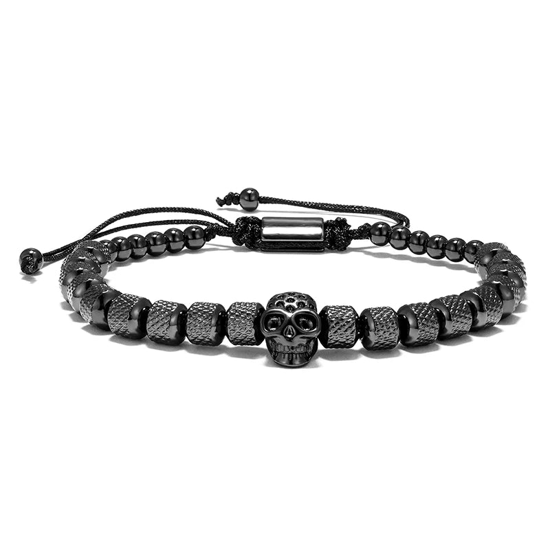 MKENDN Luxury Men Bracelets SKull Beads 6mm Stainless Steel Round Beads Braiding Friendship Bracelets For Men Father Gifts - Madeinsea©