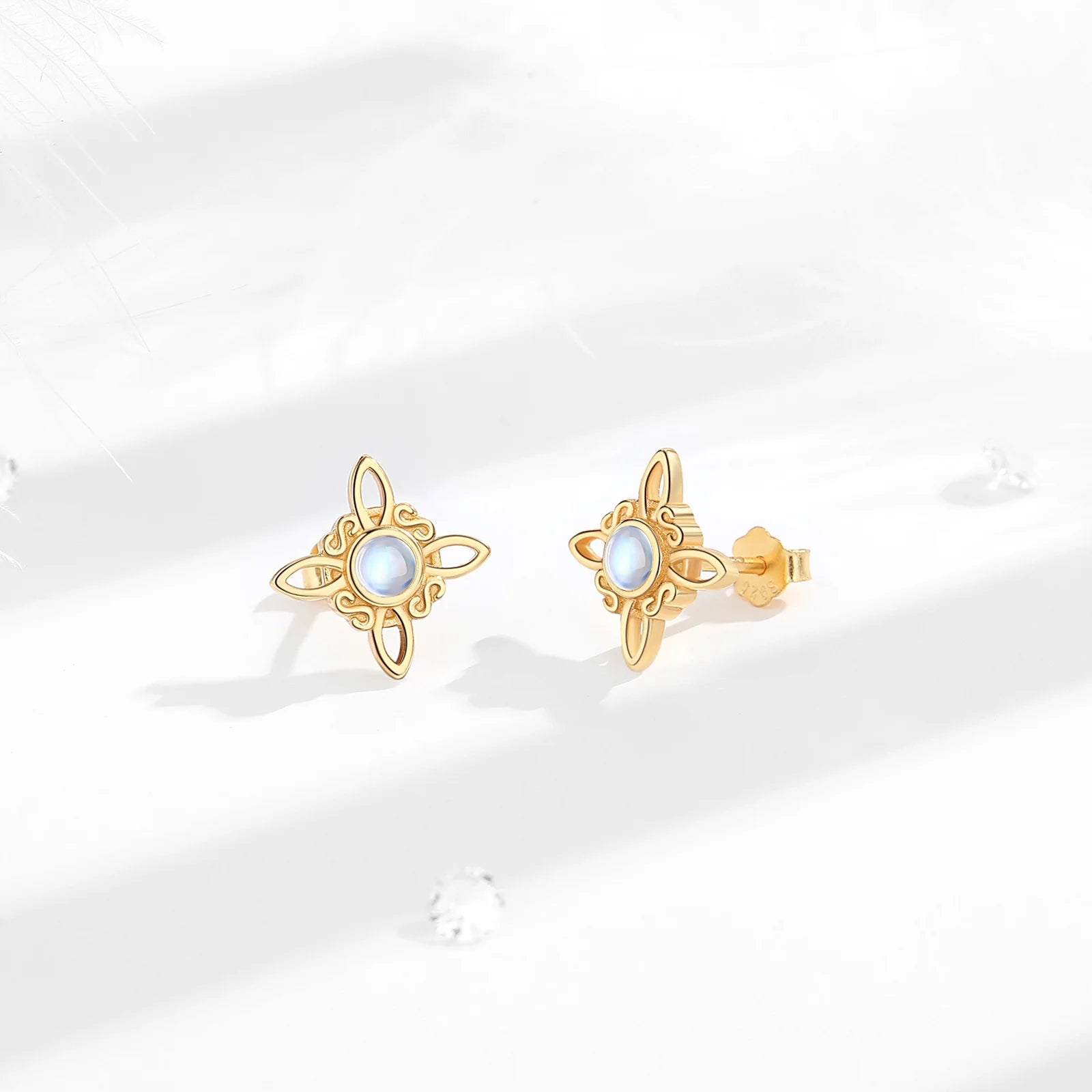 Eudora 925 Sterling Silver Witches Knot Necklace & Earrings 18K Gold Plated Moonstone Celtic Knot Wicca Jewelry Set Women Gift