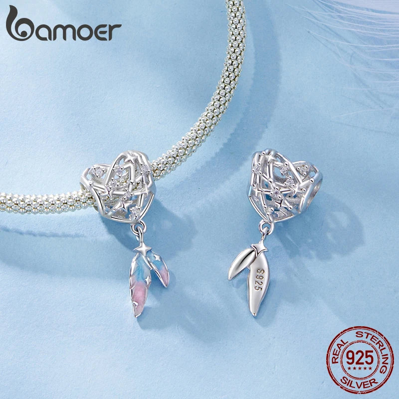 BAMOER 925 Sterling Silver Heart Dreamcatcher Charm fit Original Bracelet DIY Jewelry Accessories bamoer Beads BSC1105
