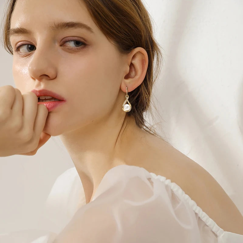 OXTAO D VVS1 Infinity Moissanite Earring Pendant 8mm Natural Freshwater Pearl Bread-shaped Dangle Hook Earrings Female Jewelry