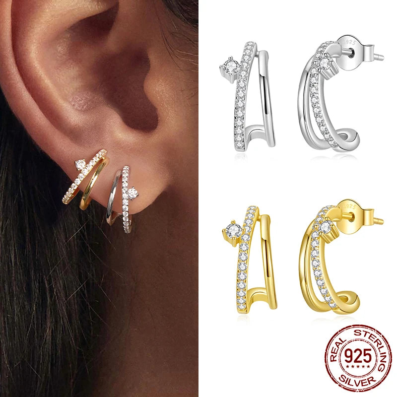 WOSTU Moissanite Double Huggie Earrings For women , 925 Silver Diamoind Cut Wedding Party Ear Studs Party Gift For Mom Daughter