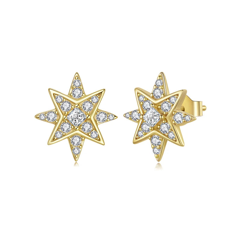 WOSTU 14K Gold Plated 925 Sterling Silver Star Stud Earrings For Women ,Sparkling CZ Earrings Hypoallergenic Birthday Gift
