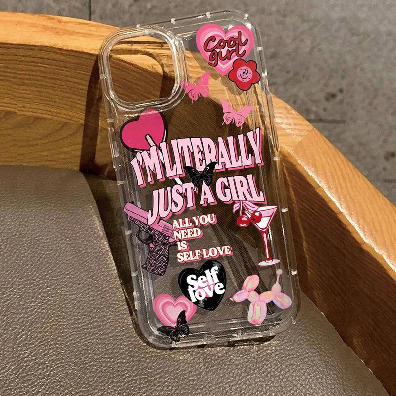 Cute Cartoon Ins Vibes Slogan Print Clear Case for IPhone 17 16 15 14 13 12 11 Pro Max 16E 15 14 Plus XR 17 Air Airbag Cover