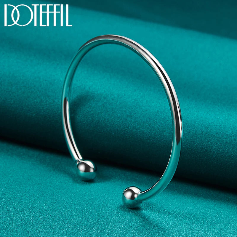 DOTEFFIL 925 Sterling Silver 4mm Smooth Solid Bead Bracelet Cufflinks Bangles For Women Men Wedding Engagement Party Jewelry