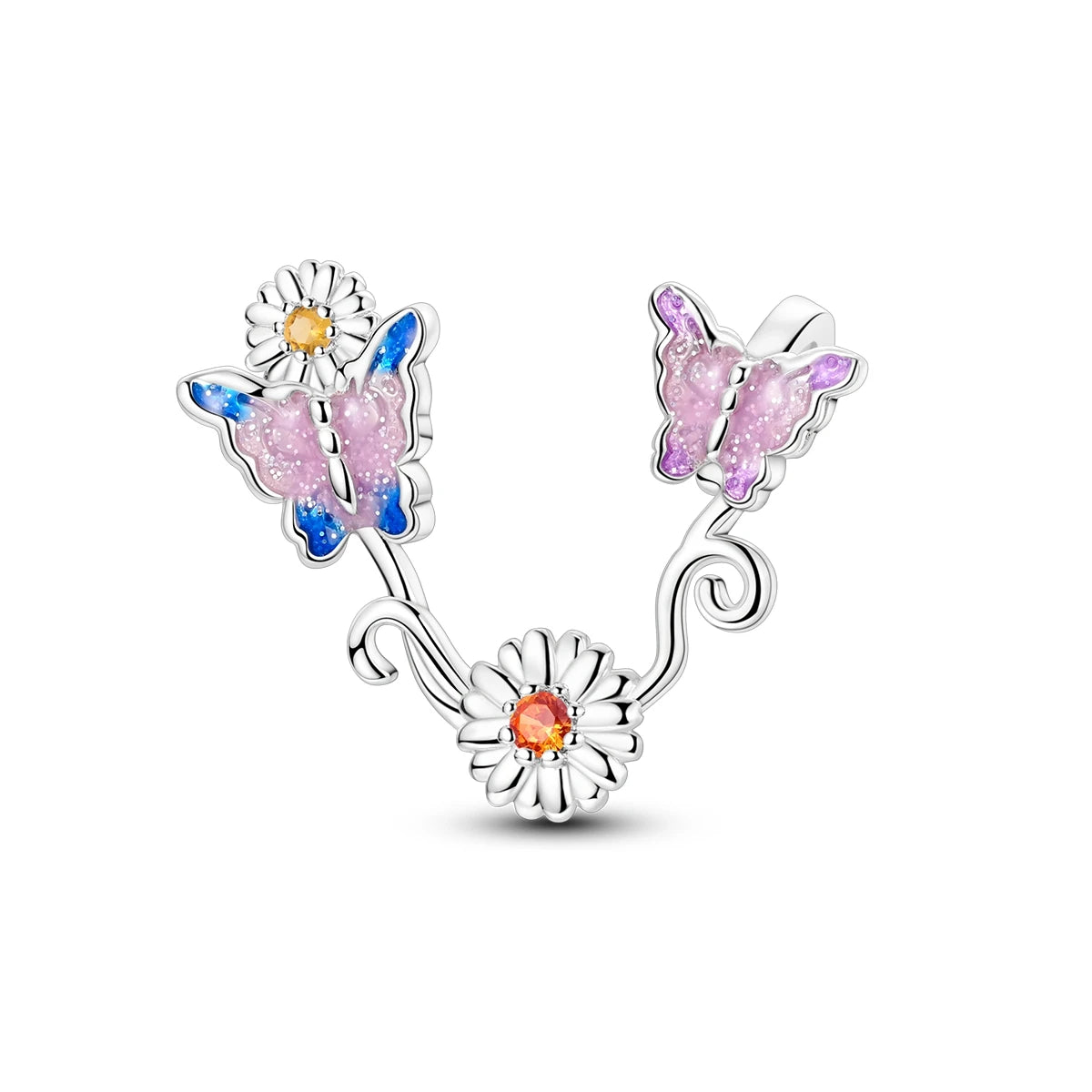 Springtime 925 Silver Gem Butterfly Dragonfly Flowers Charms Pendant Fit Pandach 925 Original Bracelets DIY Little Fresh Jewelry