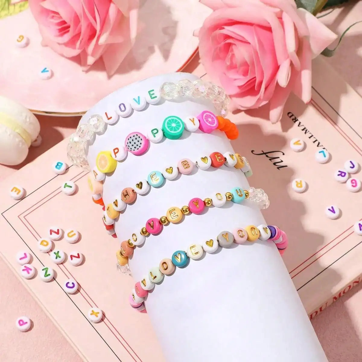 500/1000 PCS White Circular Colored Letter Acrylic Bead, Jewelry Production Bracelet Neckline Keychain DIY