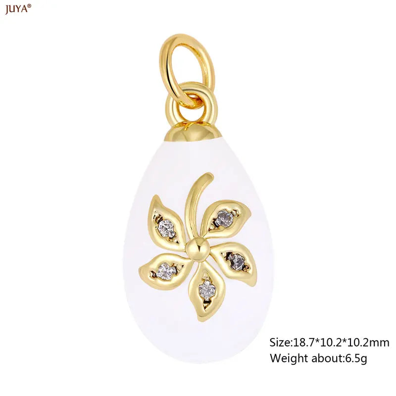 JUYA New 3D Water Drop Pendant Bohemia Type CZ Enamel Charm For DIY Women Necklaces Jewelry Making Accessories