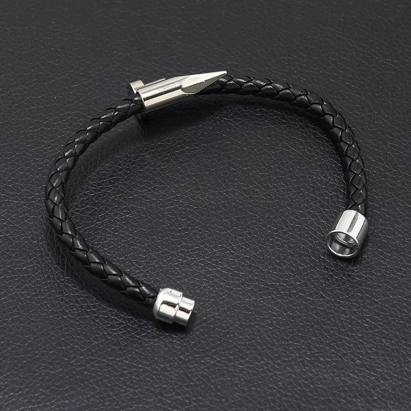 Nail Bullet Bracelet Titanium Steel Leather Leather Rope Bracelet Alloy Magnet Buckle Men's Braided Bracelet Handmade Bracelet