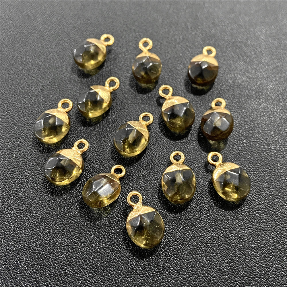 6x10mm Natural Faceted Oval Shape Stone Pendant Chalcedony Quartz Howlite Charms For Jewelry Making DIY Earring Accessories 5Pcs