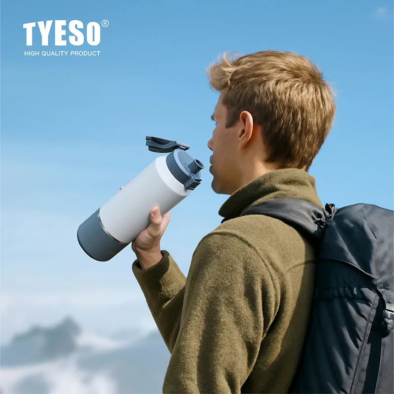 Tyeso Large Capacity Stainless Steel Insulated Water Bottle 24H Hot/Cold Retention Travel Mug with Handle Outdoor Sports Thermos