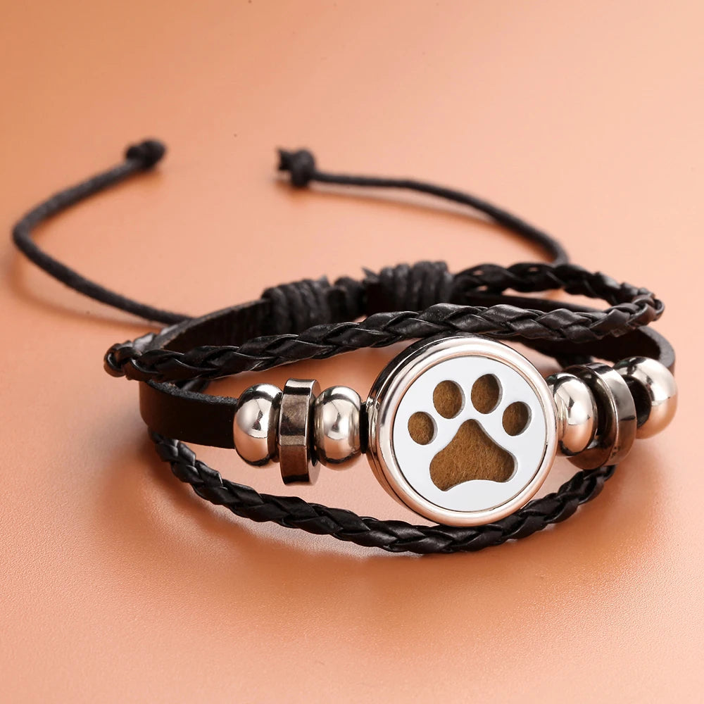Black Leather Aromatherapy Bracelet Bangle Adjustable Leather Bracelet Perfume Essential Oil Diffuser Bracelet Locket Jewelry